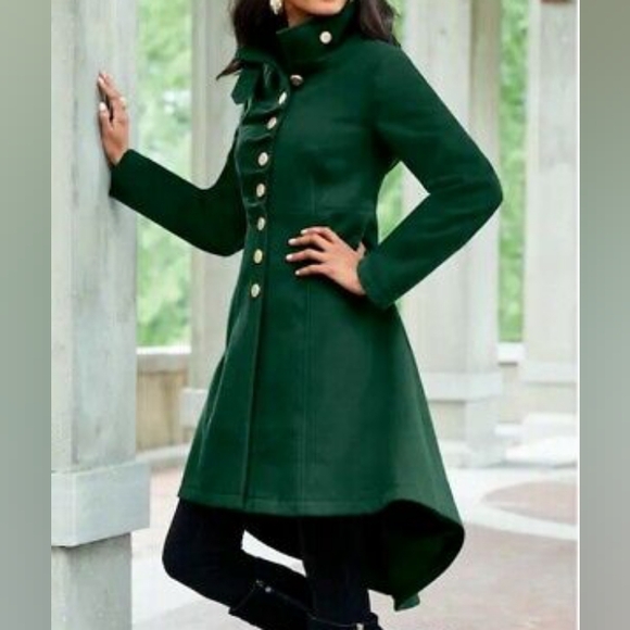NWT Ashro  Winter Holiday Dressy Jocelyn Coat High Low Long Jacket Green Sz 16 - Picture 1 of 11